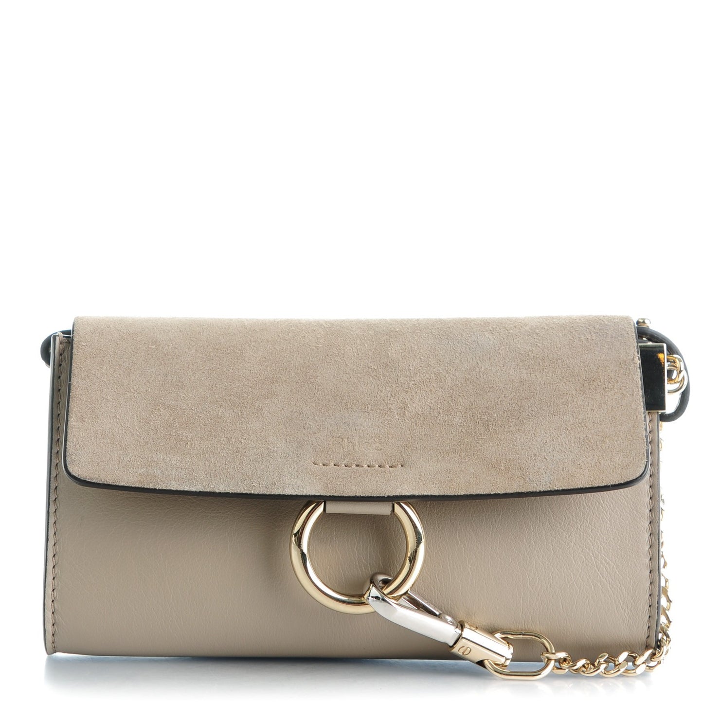 Suede Calfskin Faye Wallet On Strap Motty Grey