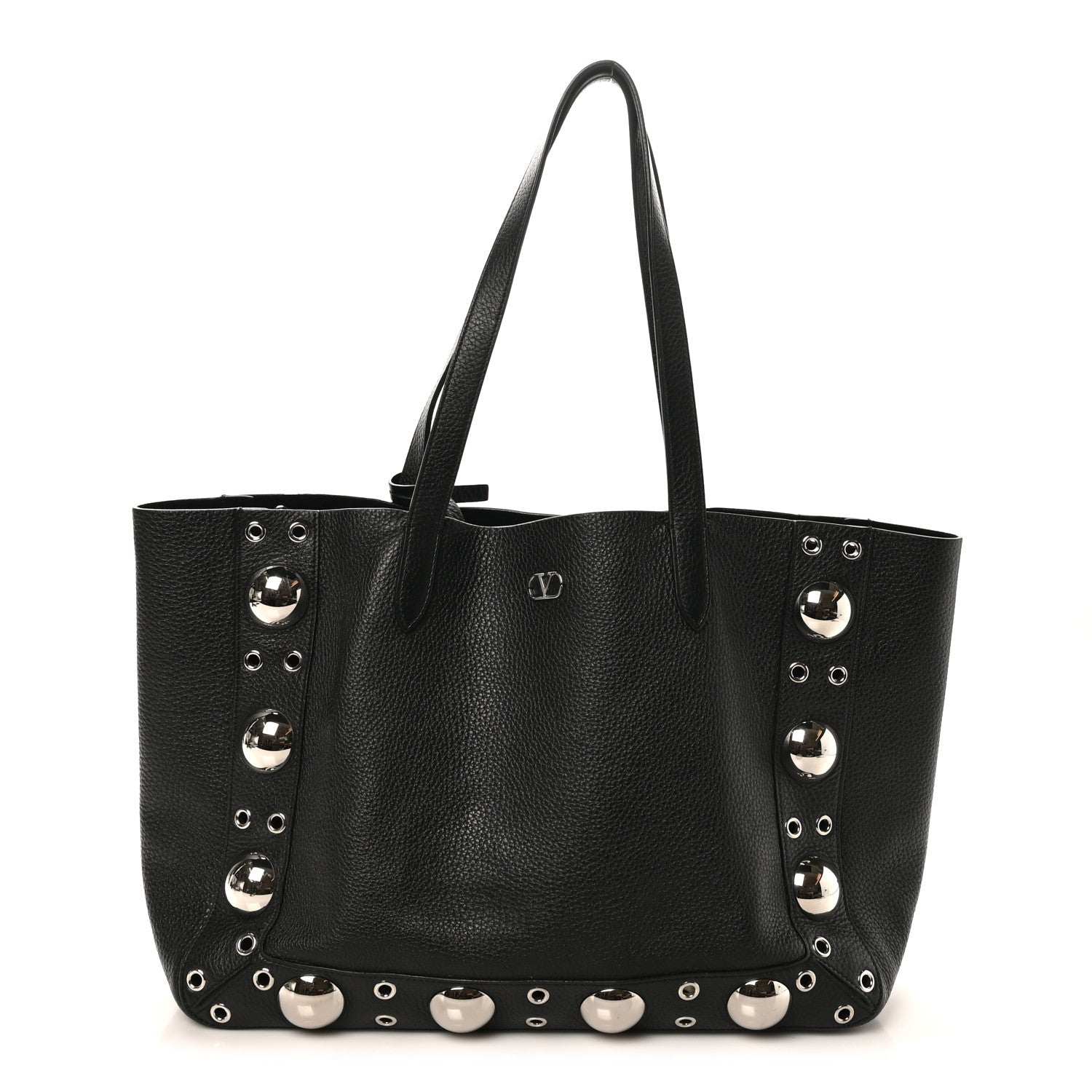 Valentino Garavani Grainy Calfskin Studded Medium Nellcote Shopping Tote Black 1 of 10