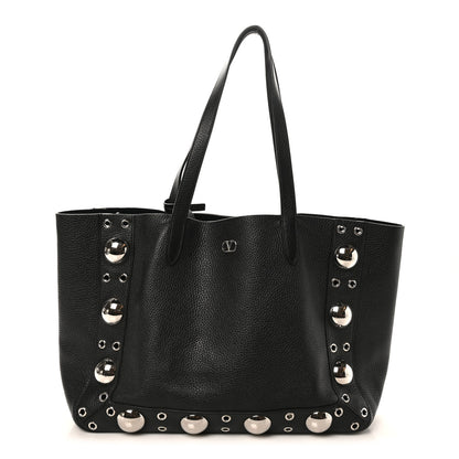 Valentino Garavani Grainy Calfskin Studded Medium Nellcote Shopping Tote Black 1 of 10