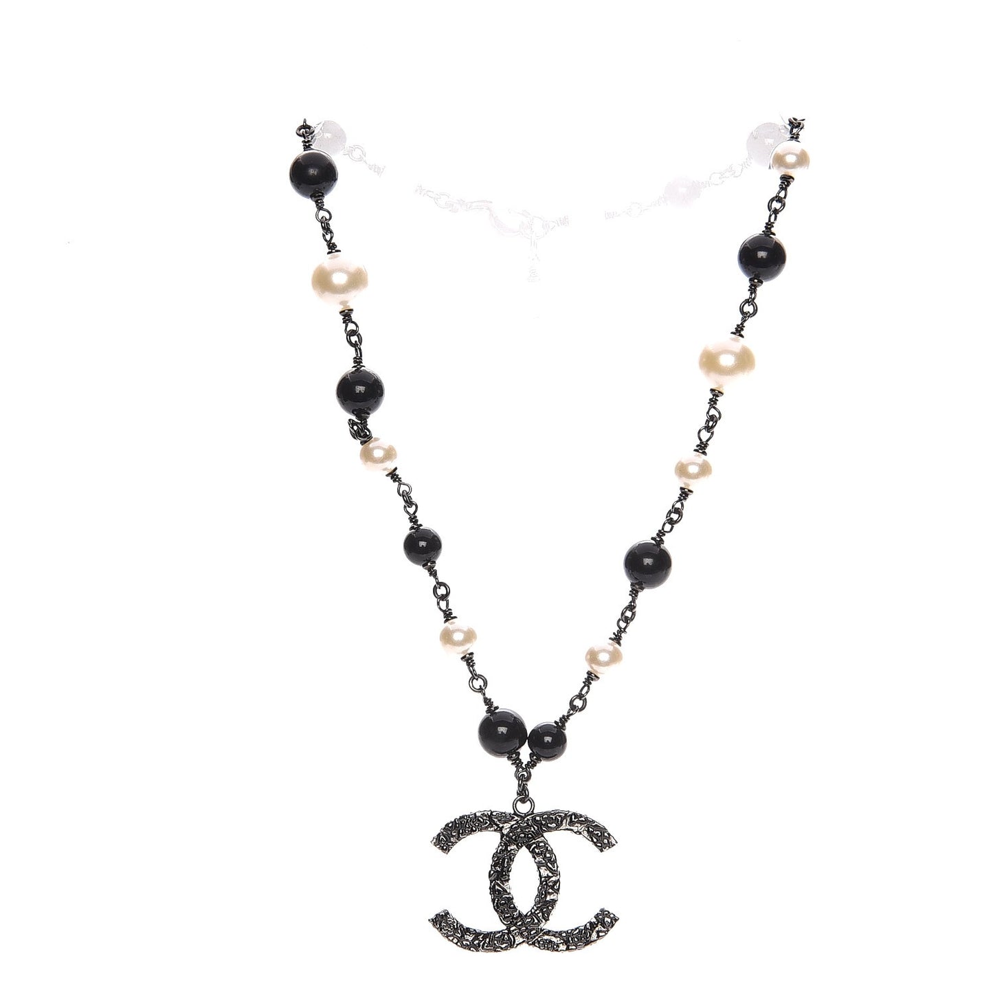 Ruthenium Pearl Beaded CC Short Necklace Black