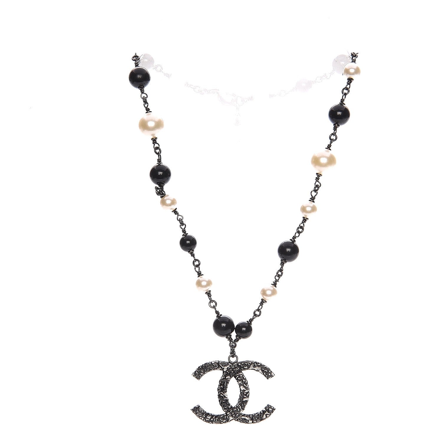 Chanel Ruthenium Pearl Beaded CC Short Necklace Black 3 of 6