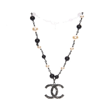 Chanel Ruthenium Pearl Beaded CC Short Necklace Black 3 of 6