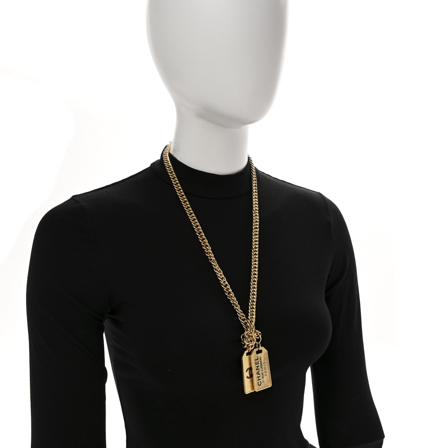 Chanel Metal ID Dog Tag Charm Necklace Gold 2 of 5