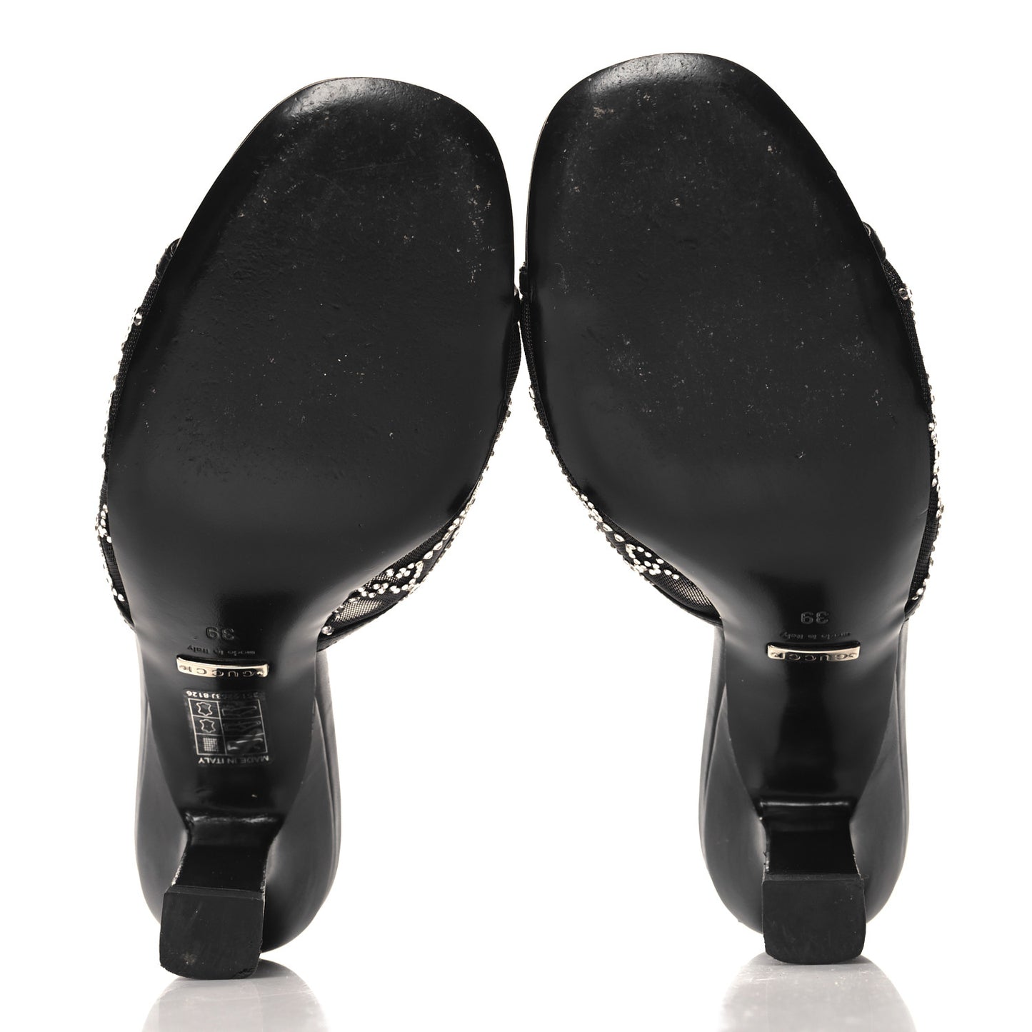 Tela Retino Kid Scamosciato Crystal GG Monogram Square Demi Mule Sandals 39 Black