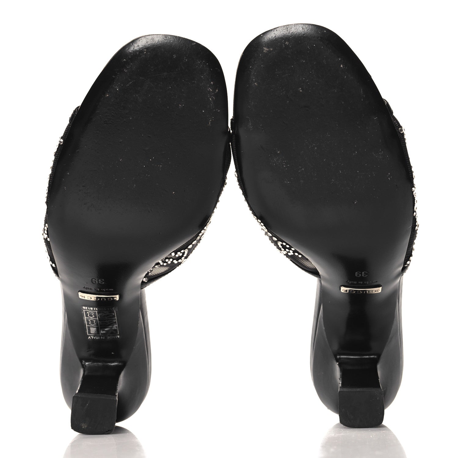 Gucci Tela Retino Kid Scamosciato Crystal GG Monogram Square Demi Mule Sandals 39 Black 6 of 8
