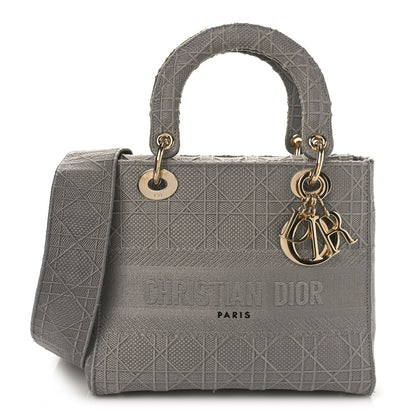Christian Dior Canvas Embroidered Cannage Medium Lady D-Lite Gray 1 of 10