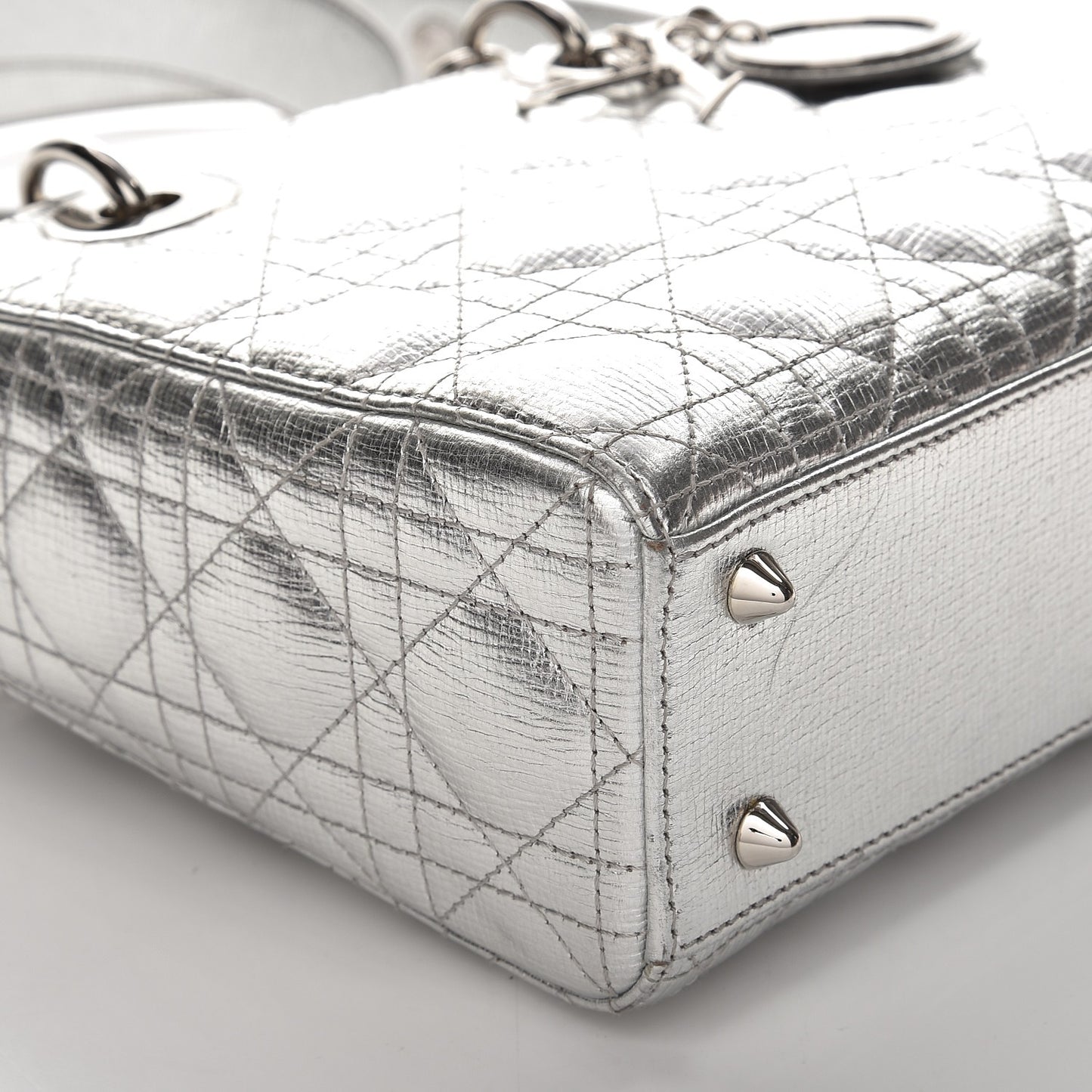 Metallic Grained Calfskin Cannage Small Lucky Badges My Lady Dior Silver