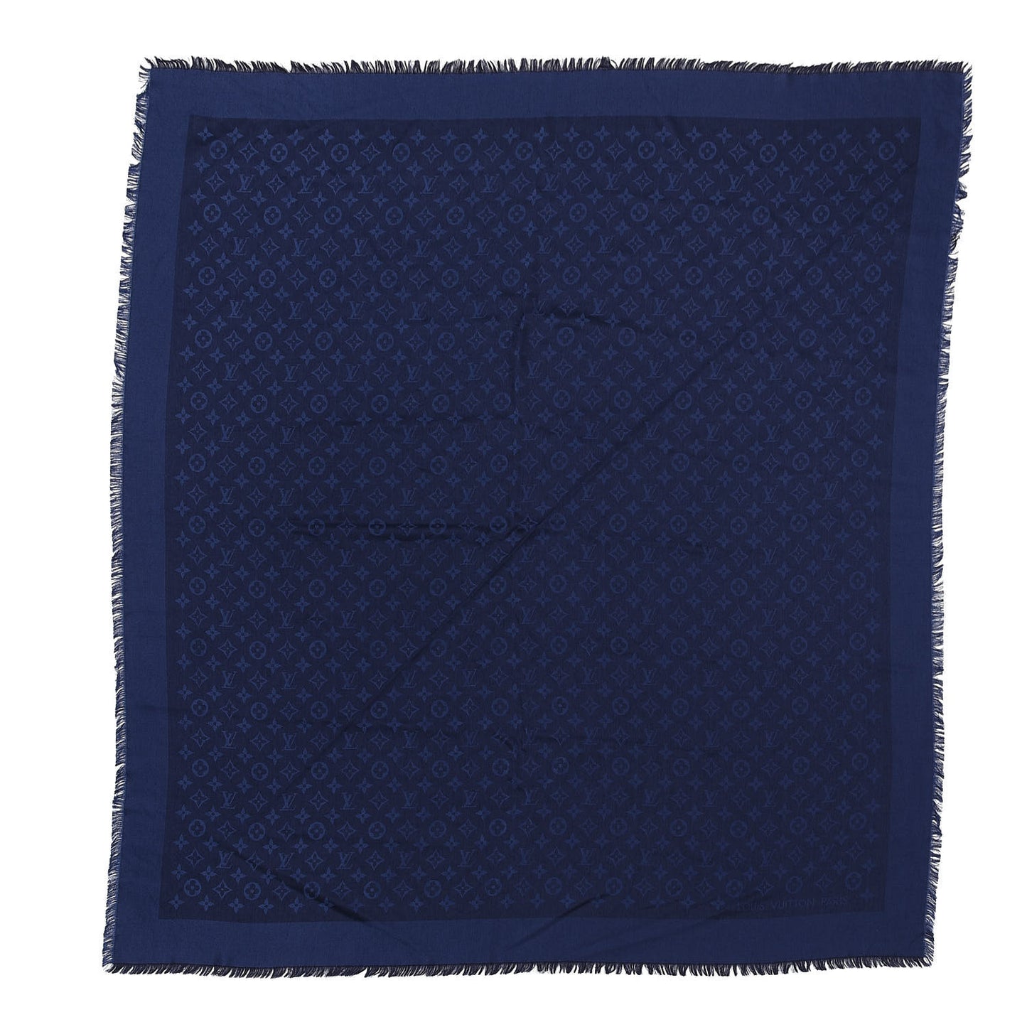 Silk Wool Monogram Shawl Night Blue
