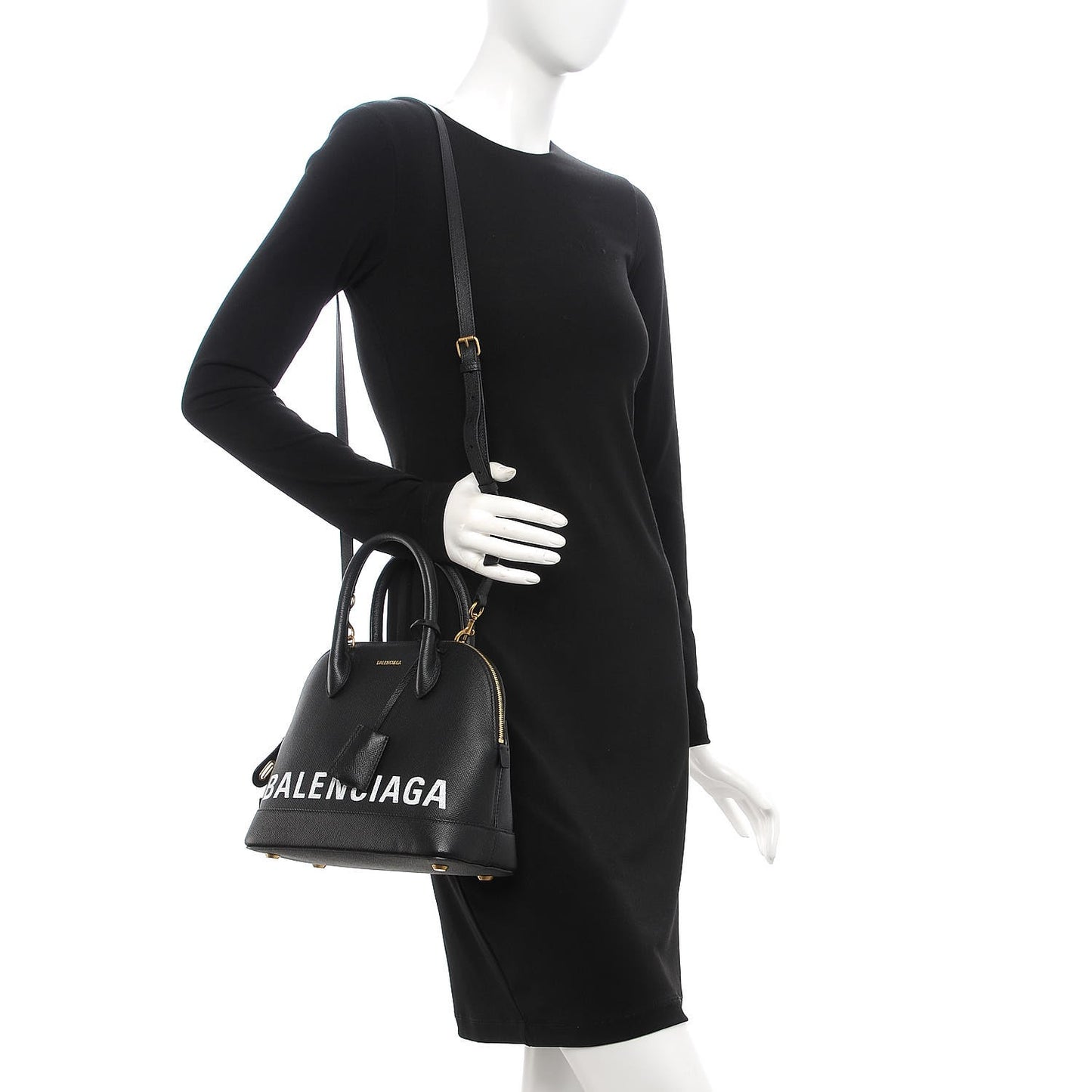 Signature Grained Calfskin Logo S Ville Top Handle Bag Black