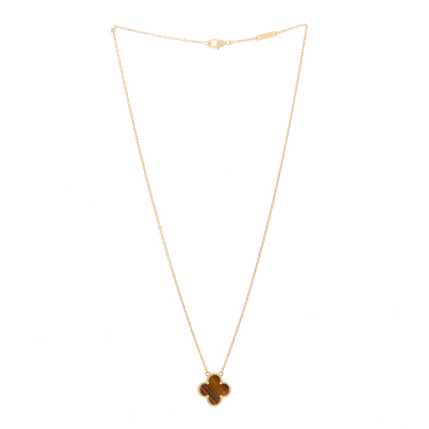 18K Yellow Gold Tiger Eye Vintage Alhambra Pendant Necklace