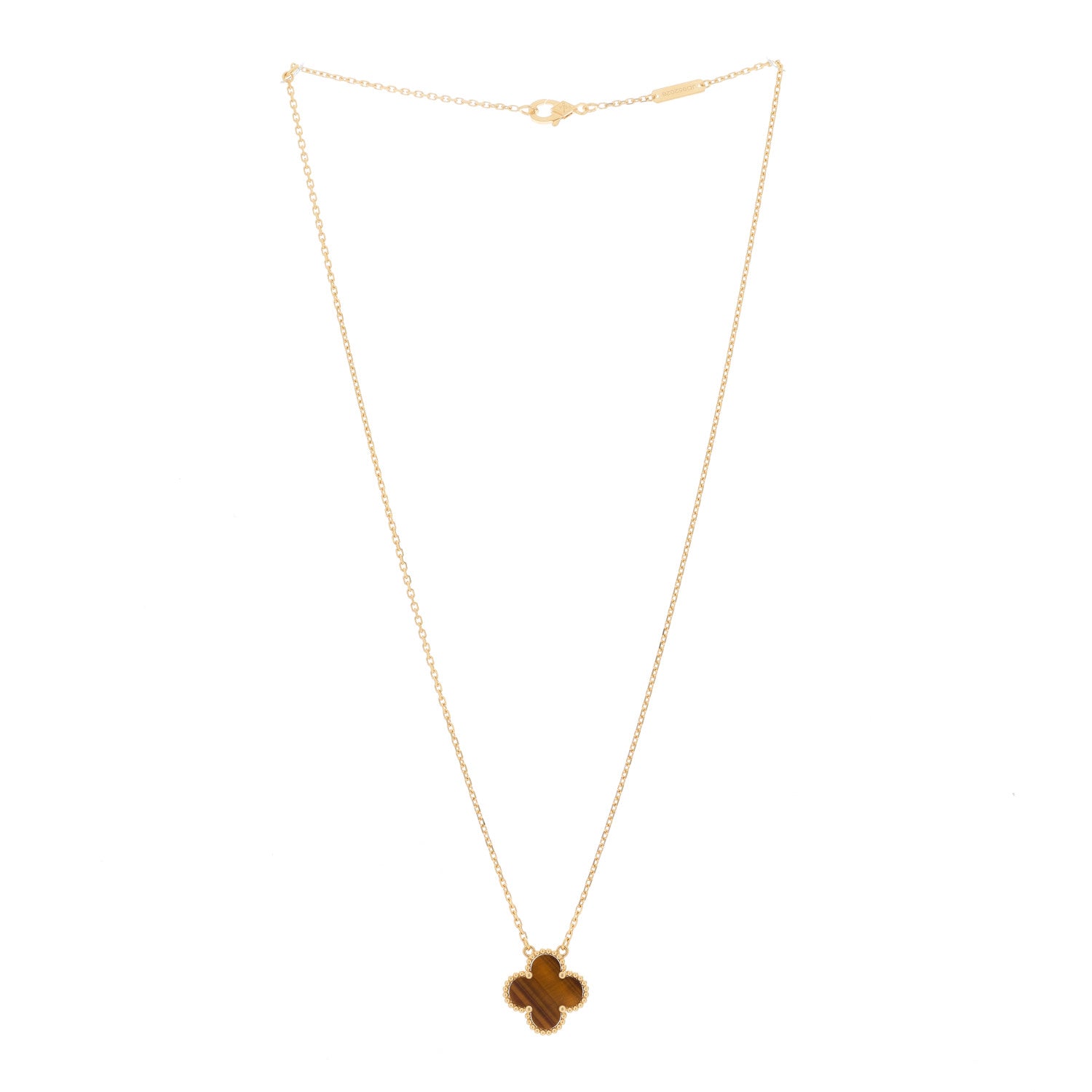 Van Cleef & Arpels 18K Yellow Gold Tiger Eye Vintage Alhambra Pendant Necklace 2 of 4