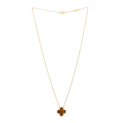 Van Cleef & Arpels 18K Yellow Gold Tiger Eye Vintage Alhambra Pendant Necklace 2 of 4