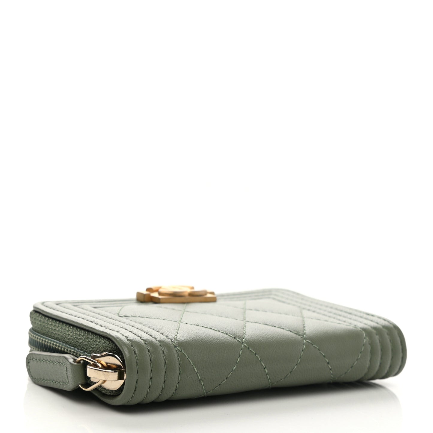 Lambskin Quilted Boy Zip Around Coin Purse Wallet Light Green