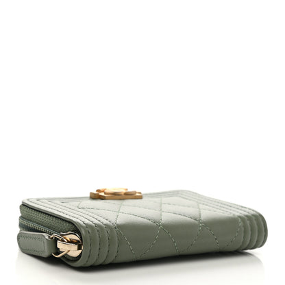 Chanel Lambskin Quilted Boy Zip Around Coin Purse Wallet Light Green 4 of 8
