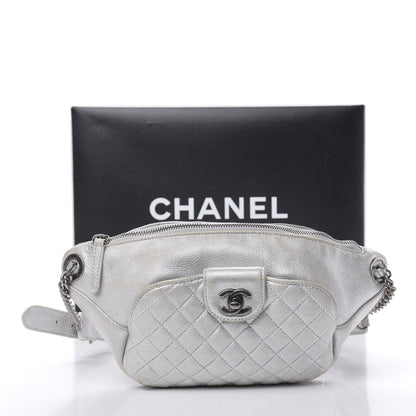 Chanel Metallic Grained Calfskin Quilted Casual Rock Waist Bag Fanny Pack Silver 18 of 18