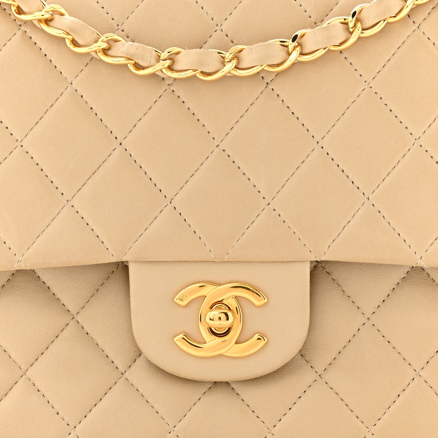 Lambskin Quilted Small Double Flap Beige