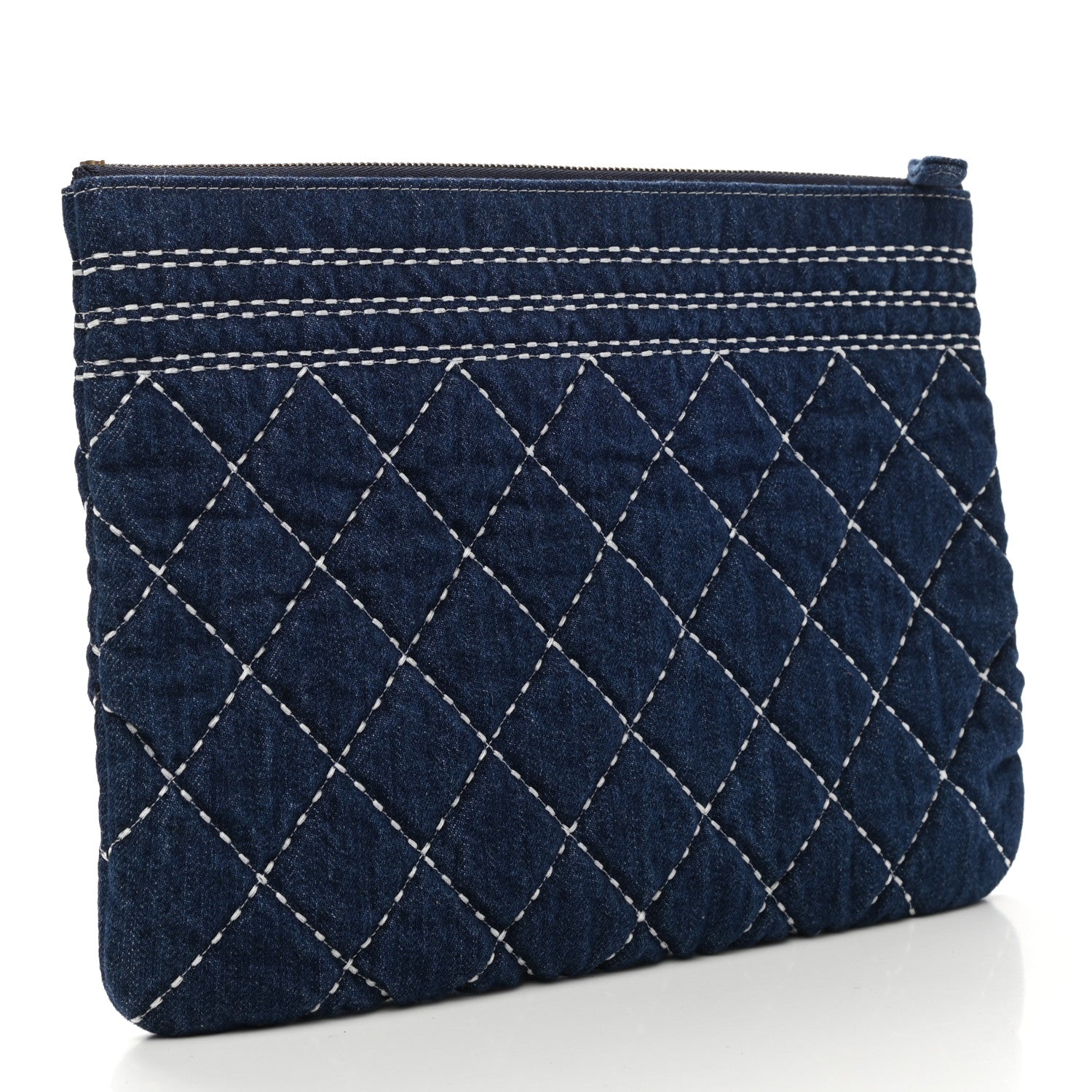 Chanel Denim Quilted Cosmetic Case Blue 3 of 8