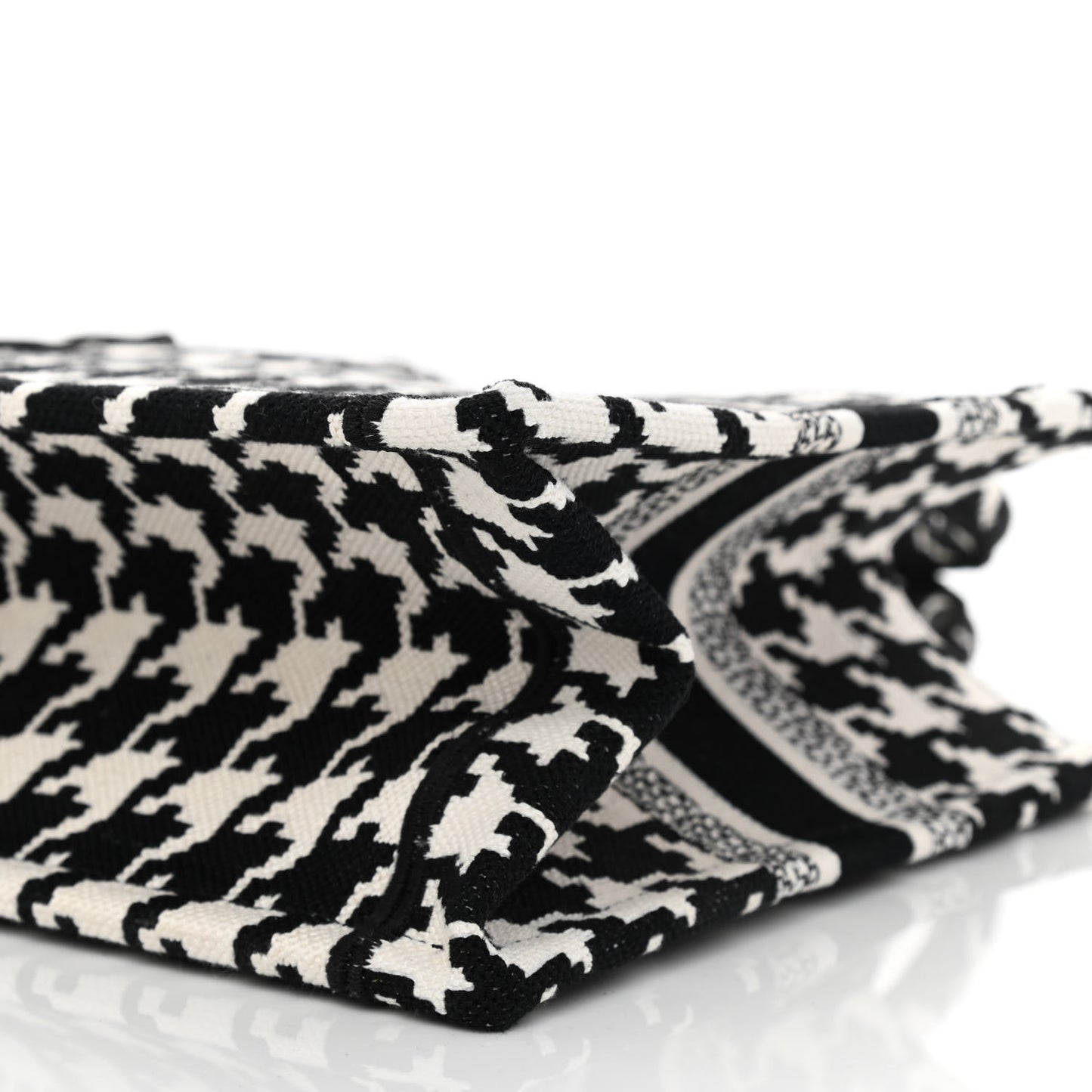 Canvas Houndstooth Embroidered Small Book Tote Black White