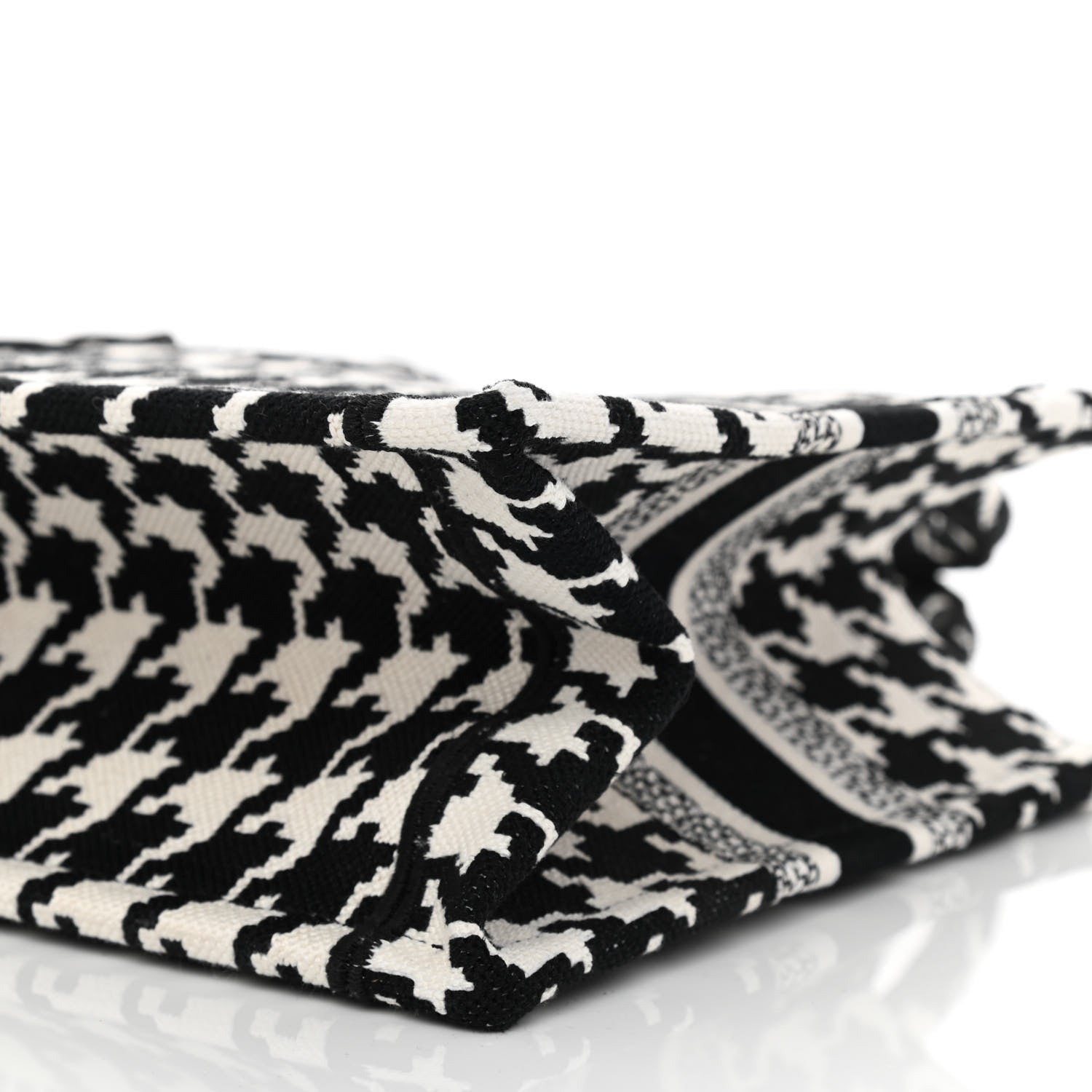 Christian Dior Canvas Houndstooth Embroidered Small Book Tote Black White 8 of 8
