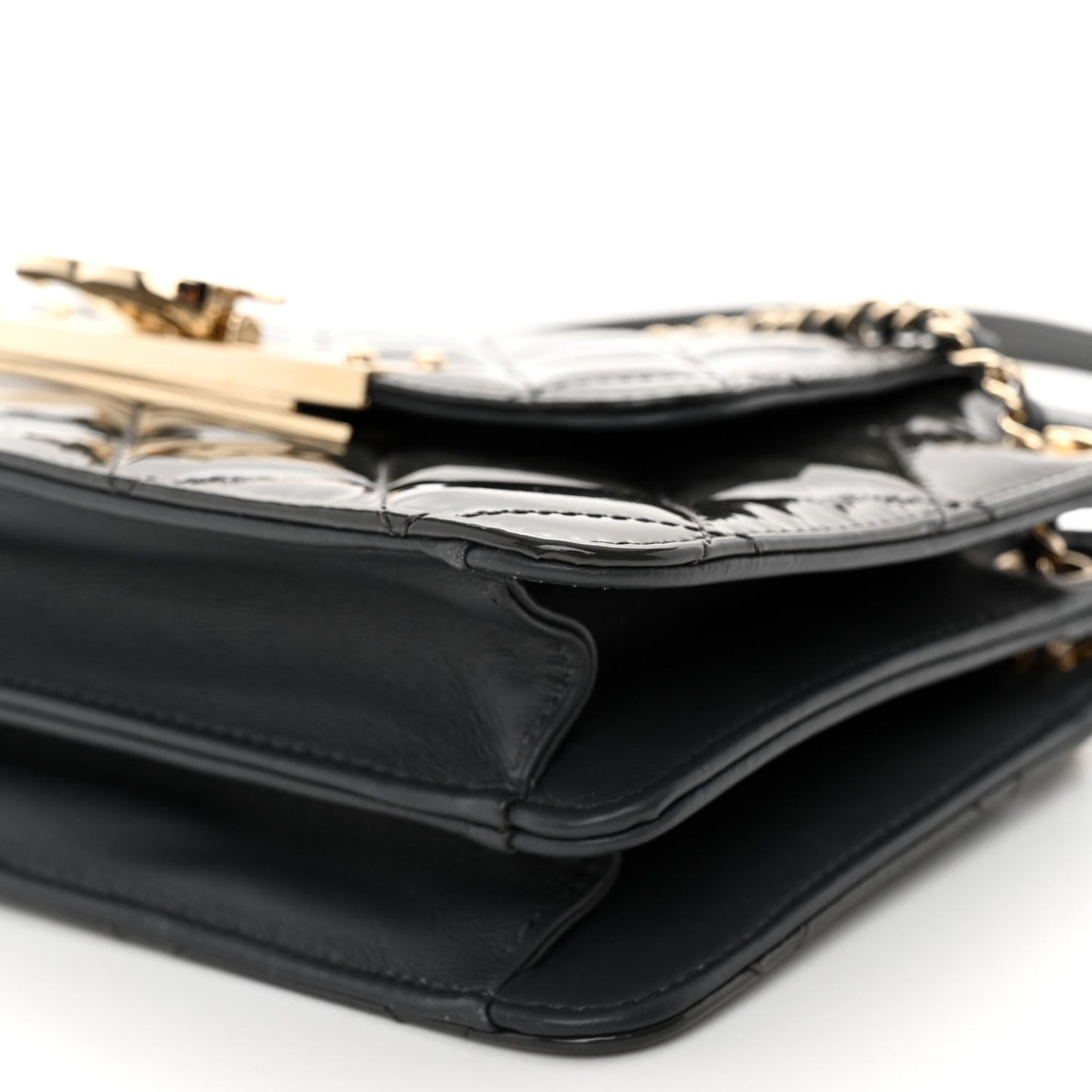 Patent Golden Class Accordion Flap Bag Dark Grey