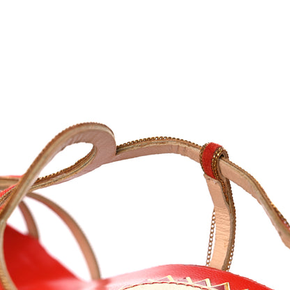 Christian Louboutin Veau Velours 20 Ans Chain Troisronds 140 Sandals 36.5 Mandarin Red Gold 24 of 25