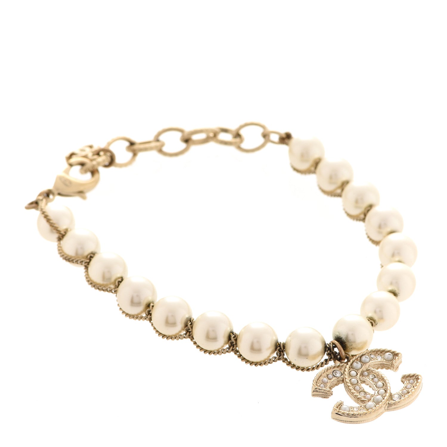 Chanel Pearl Crystal CC Bracelet Gold 1 of 6