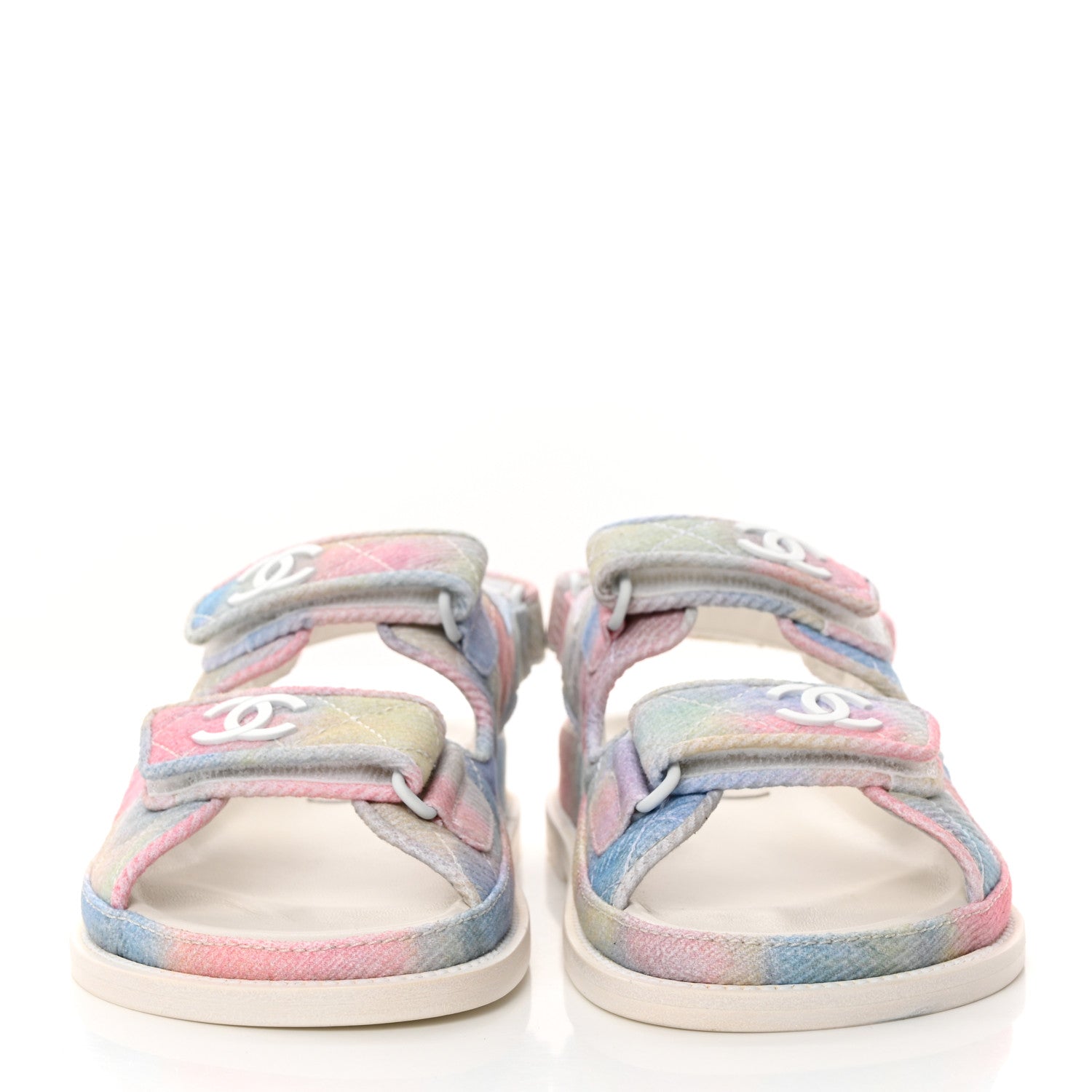 Chanel Printed Fabric Quilted Dad Sandals 36.5 Green Pink Blue 2 of 9