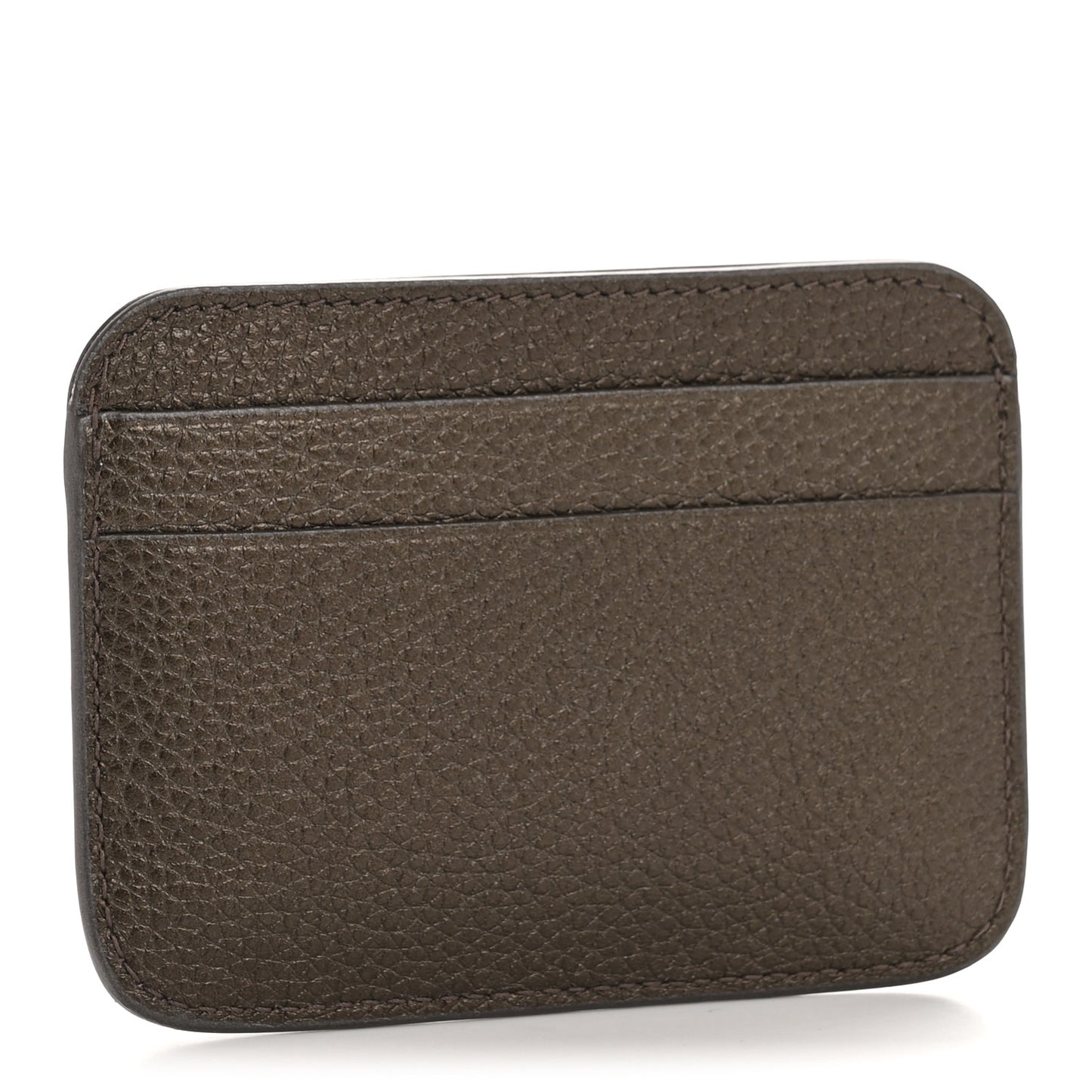 Metallized Grained Calfskin Logo Cash Rounded Card Holder Dark Bronze White