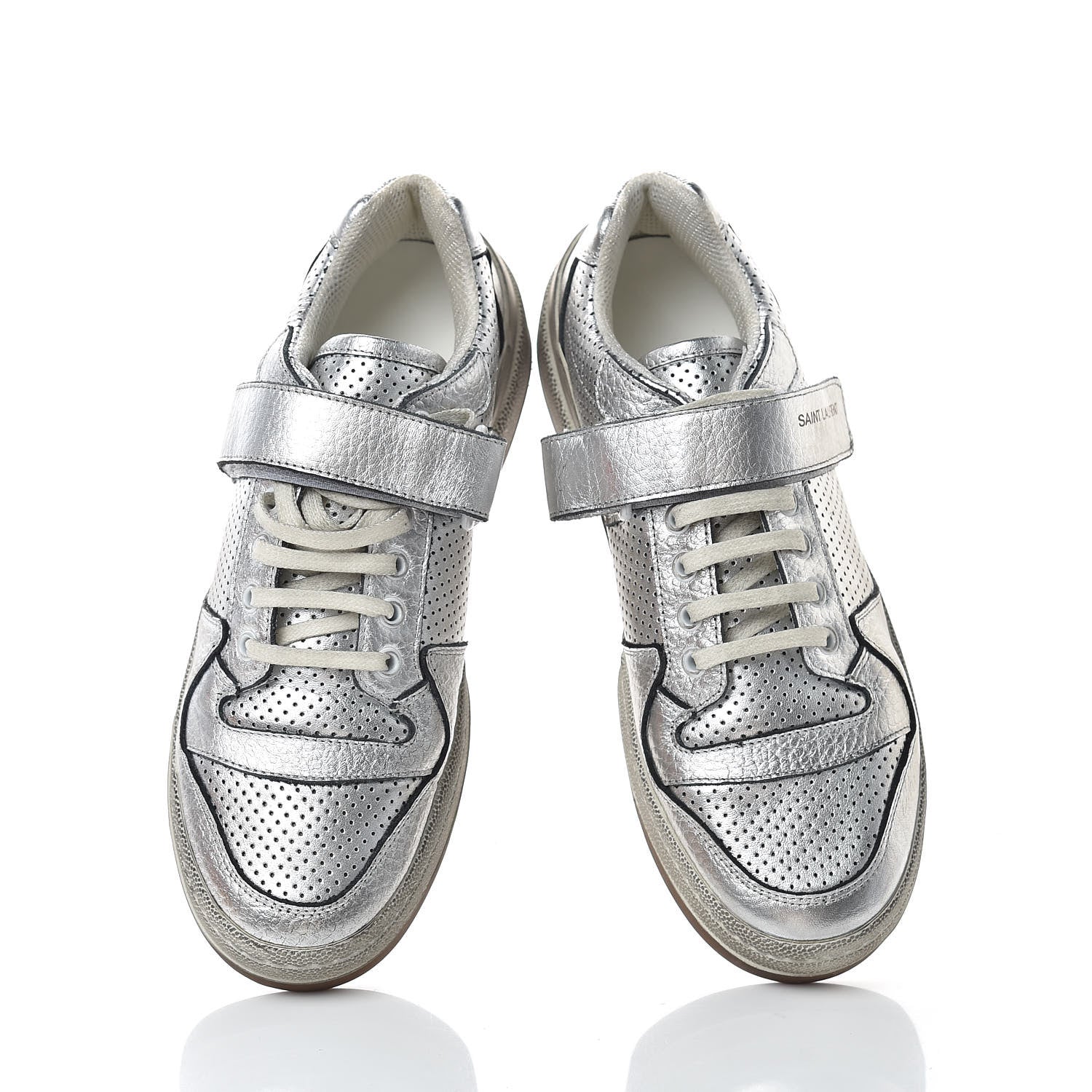 Saint Laurent Calfskin Perforated Womens SL24 Sneakers 38 Argento 5 of 11