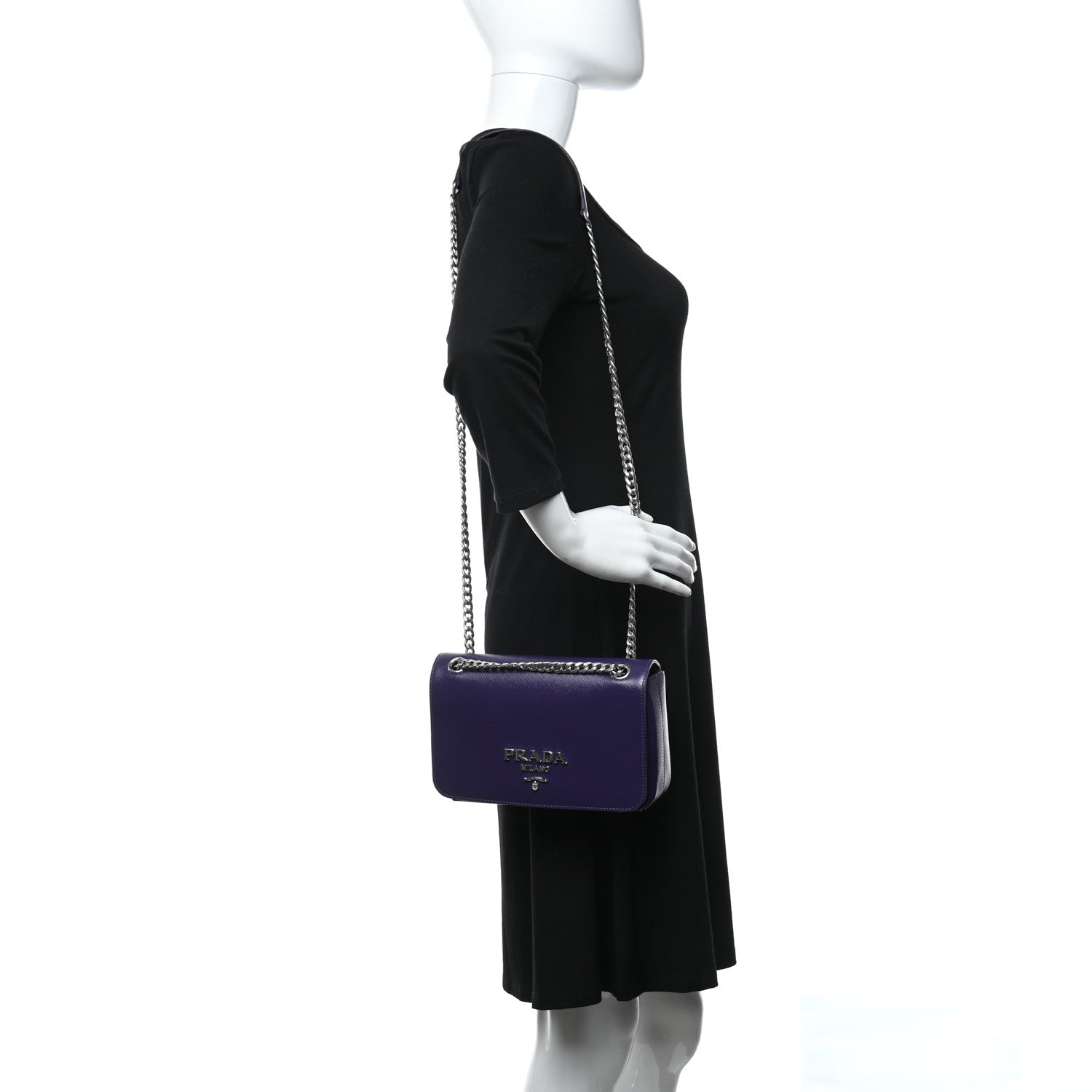 Prada Saffiano Vernice Flap Chain Crossbody Bag Viola 2 of 9