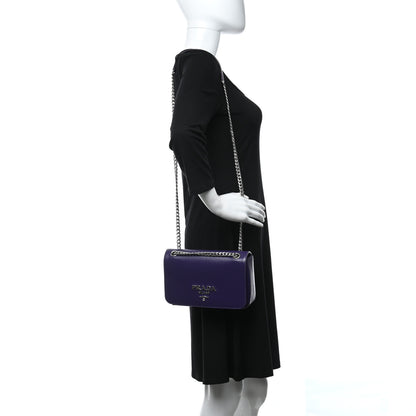 Prada Saffiano Vernice Flap Chain Crossbody Bag Viola 2 of 9