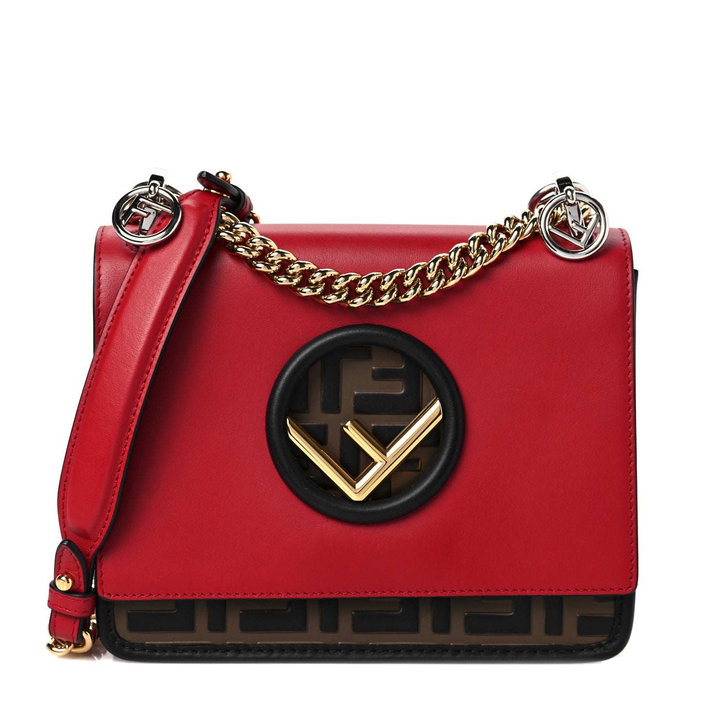 Vitello Century F is Fendi Bi-Color FF 1974 Embossed Small Kan I Shoulder Bag Fragola Maya Black