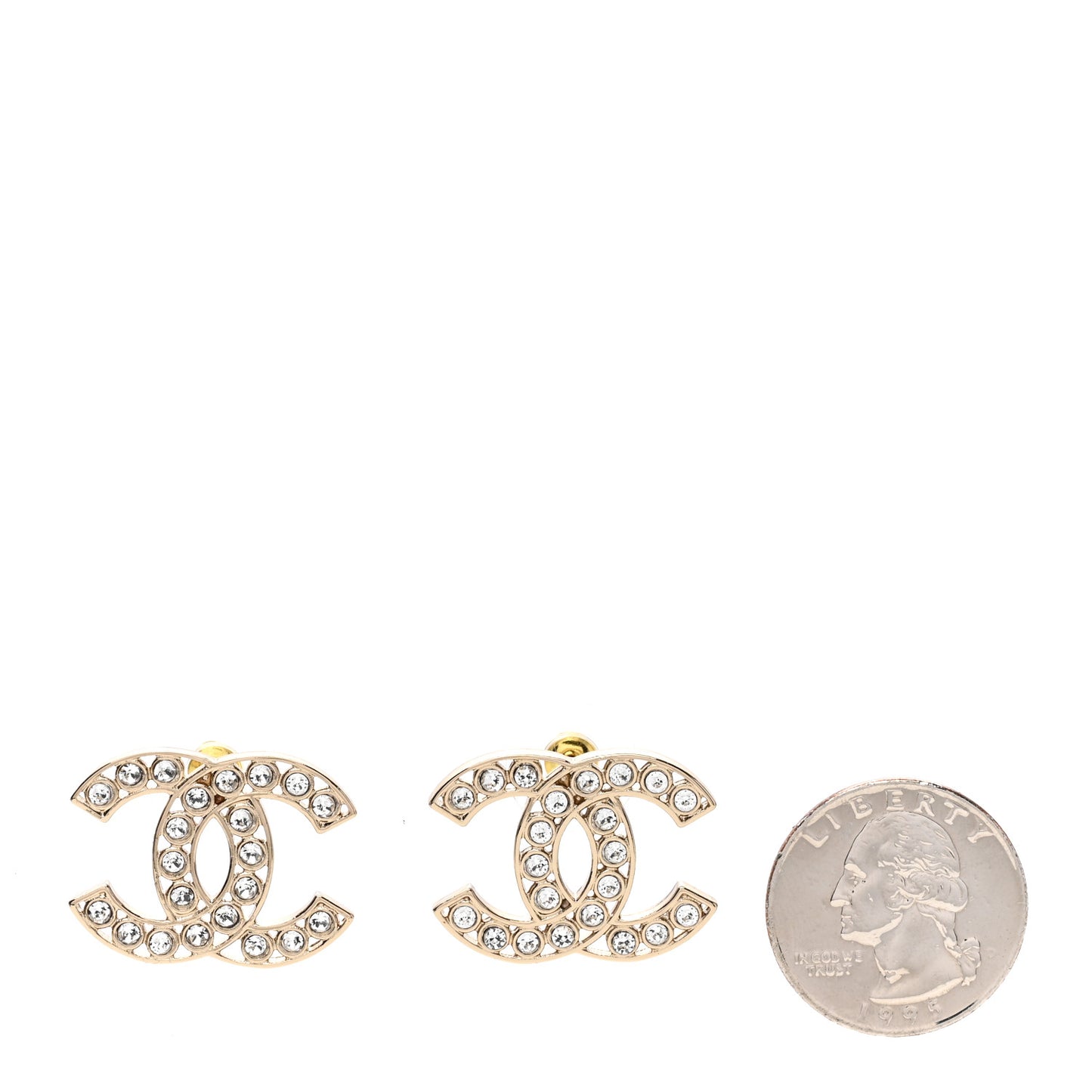 Metal Crystal Large CC Earrings Light Gold
