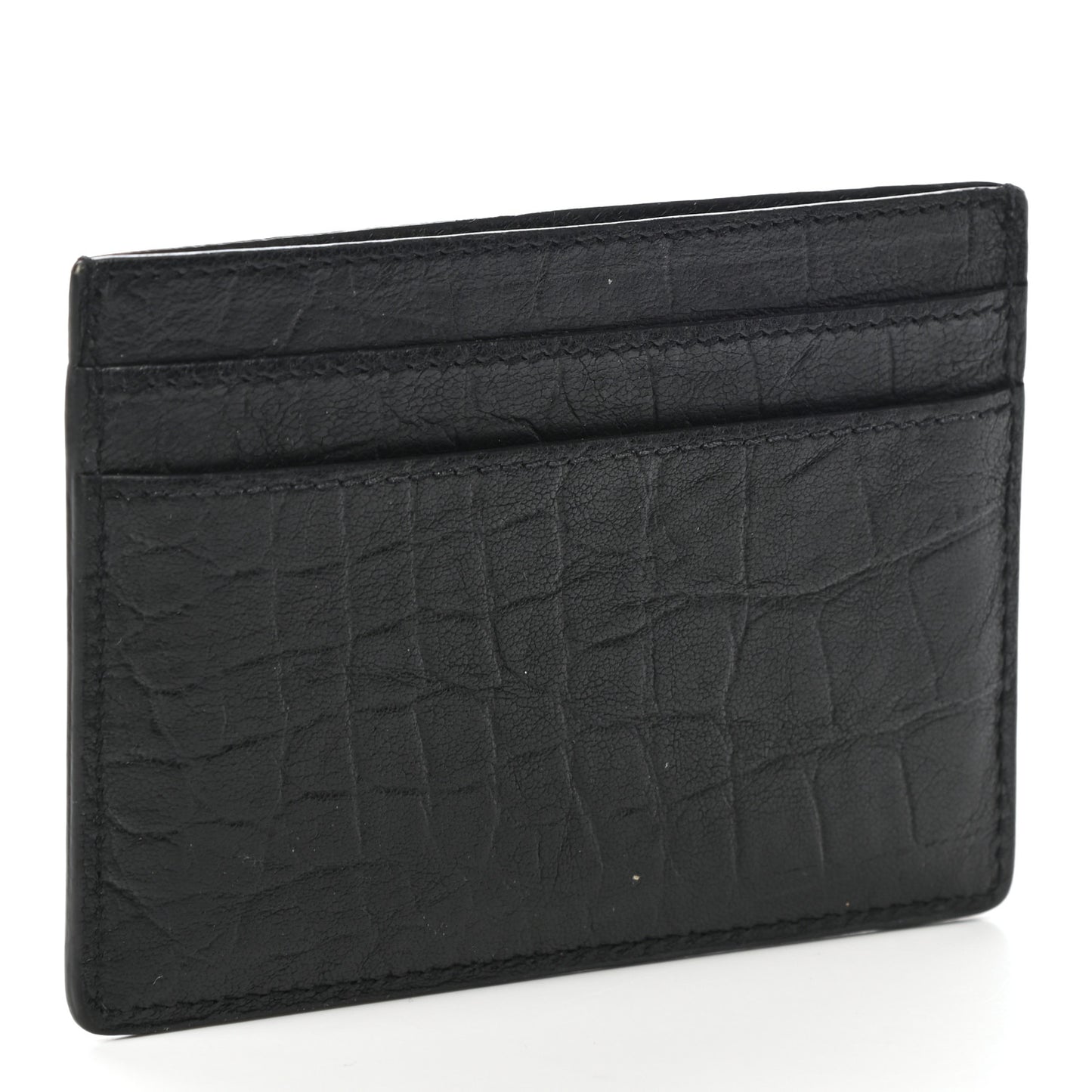 Calfskin Crocodile Embossed Monogram Credit Card Case Black