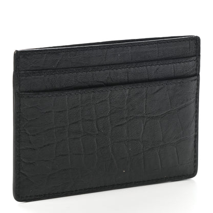 Saint Laurent Calfskin Crocodile Embossed Monogram Credit Card Case Black 3 of 6