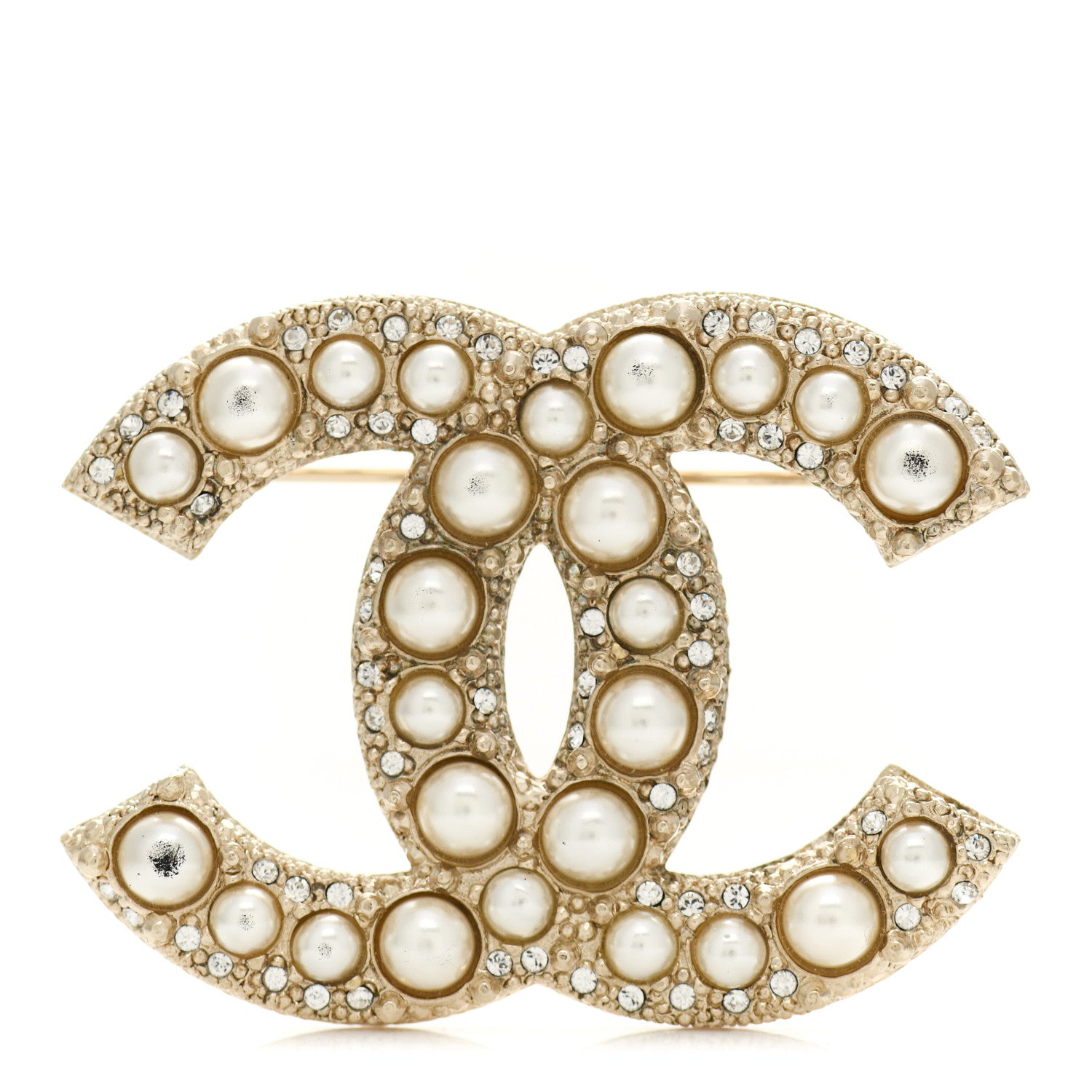 Chanel Metal Crystal Graduated Pearl CC Brooch Gold 1 of 4
