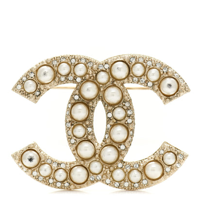 Chanel Metal Crystal Graduated Pearl CC Brooch Gold 1 of 4