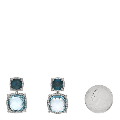 David Yurman Sterling Silver Hampton Blue Topaz Diamond Chatelaine Bezel Drop Earrings 2 of 4