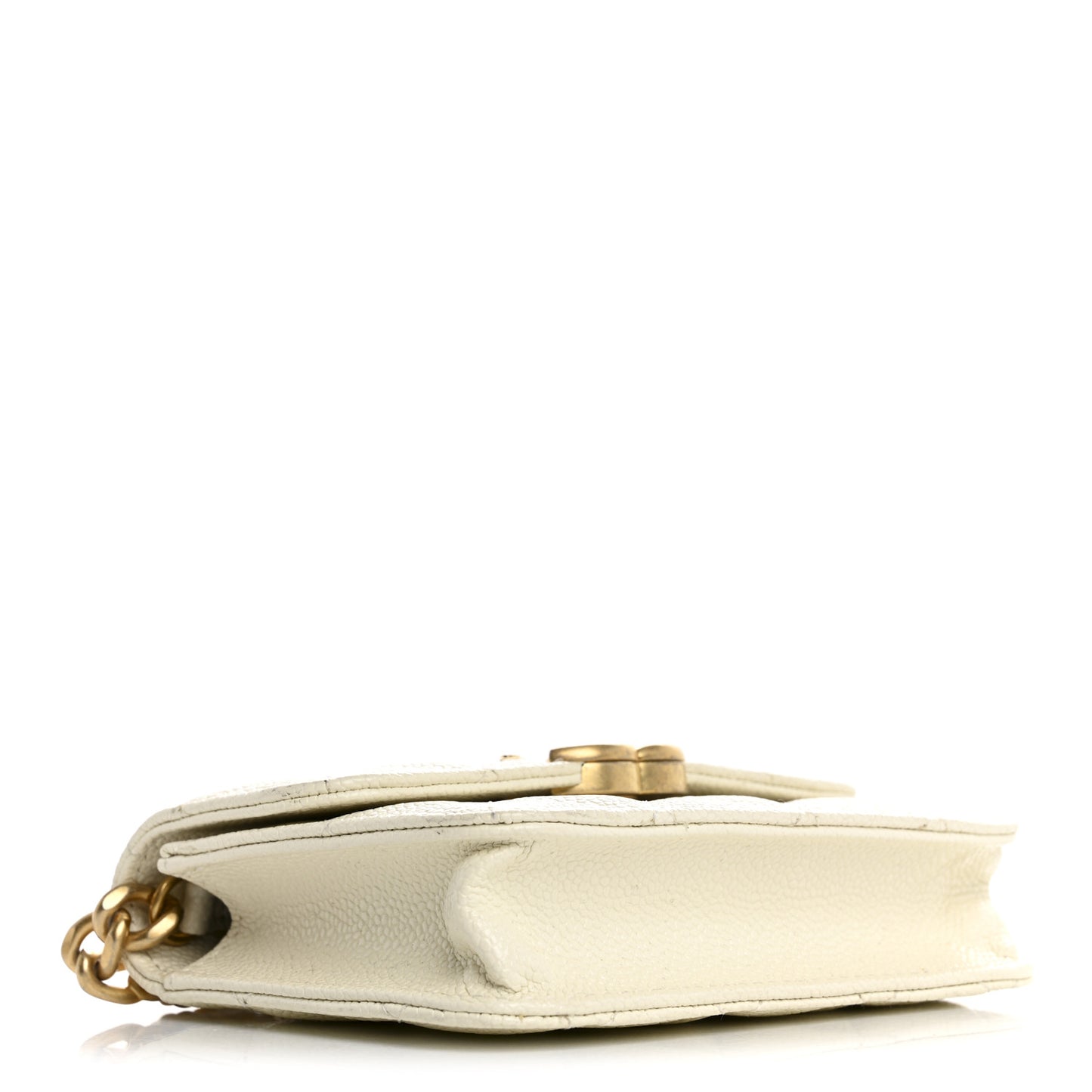 Shiny Caviar Quilted Chain Melody Card Holder On Chain White