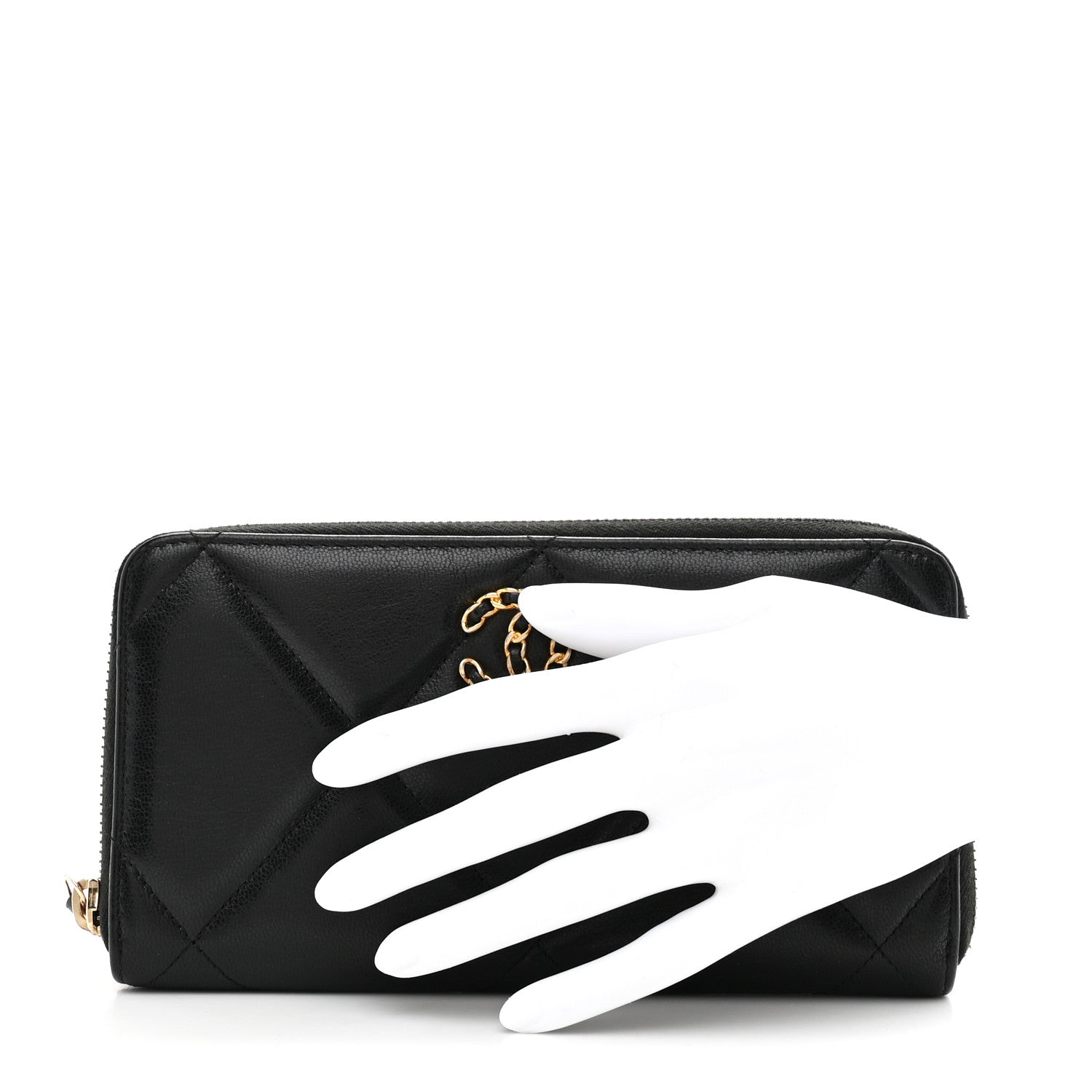 Chanel Shiny Goatskin Quilted Chanel 19 Long Zipped Around Wallet