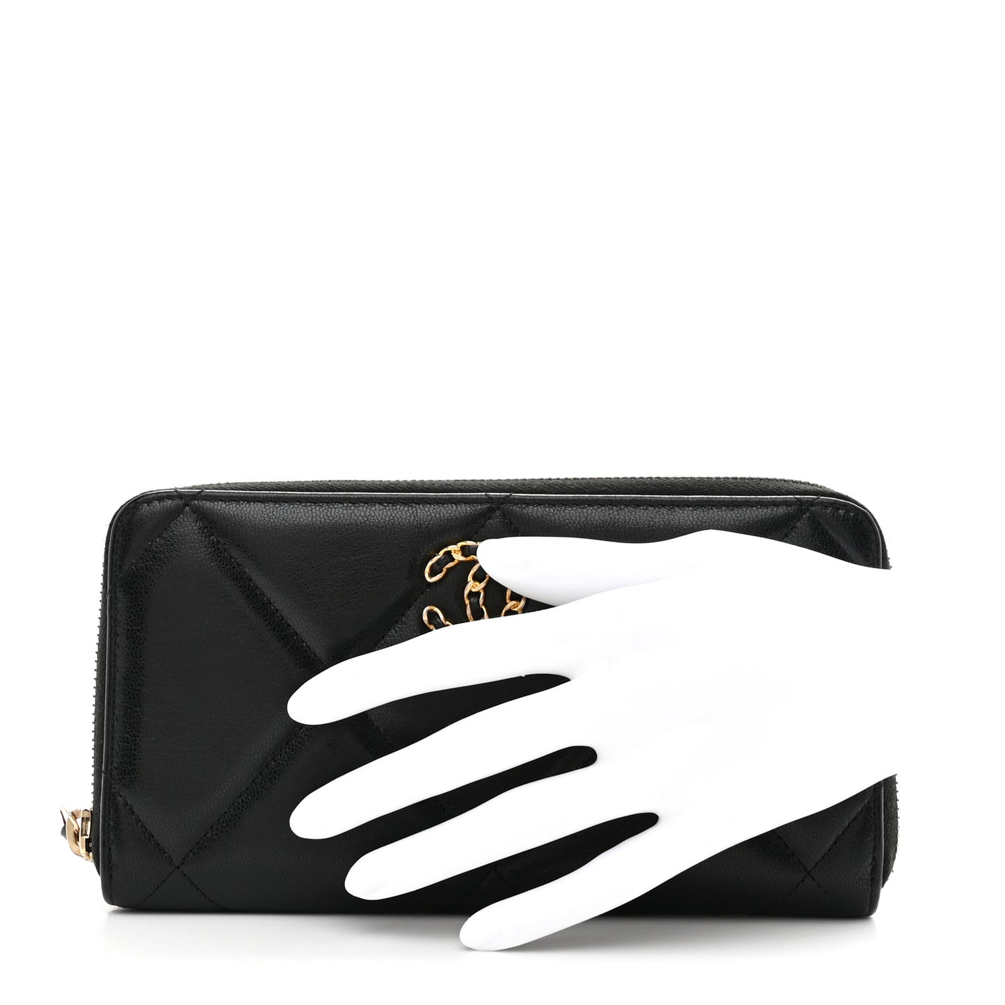 Shiny Goatskin Quilted Chanel 19 Long Zipped Around Wallet Black
