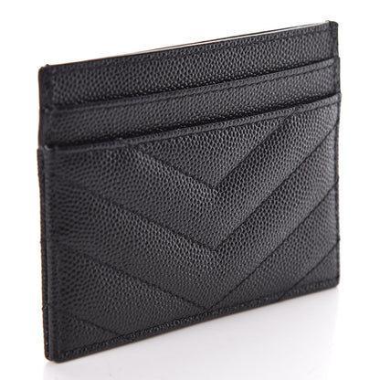 Saint Laurent Grain De Poudre Matelasse Chevron Monogram Credit Card Case Black 3 of 8