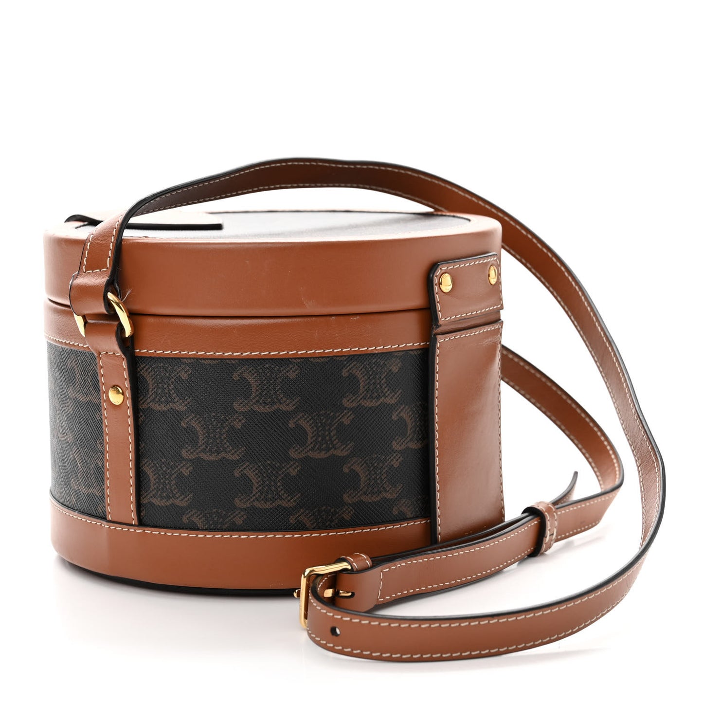 Calfskin Triomphe Canvas Medium Tambour Bag Tan