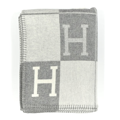 Hermes Wool Cashmere Avalon III Blanket Ecru Gris Clair 1 of 3