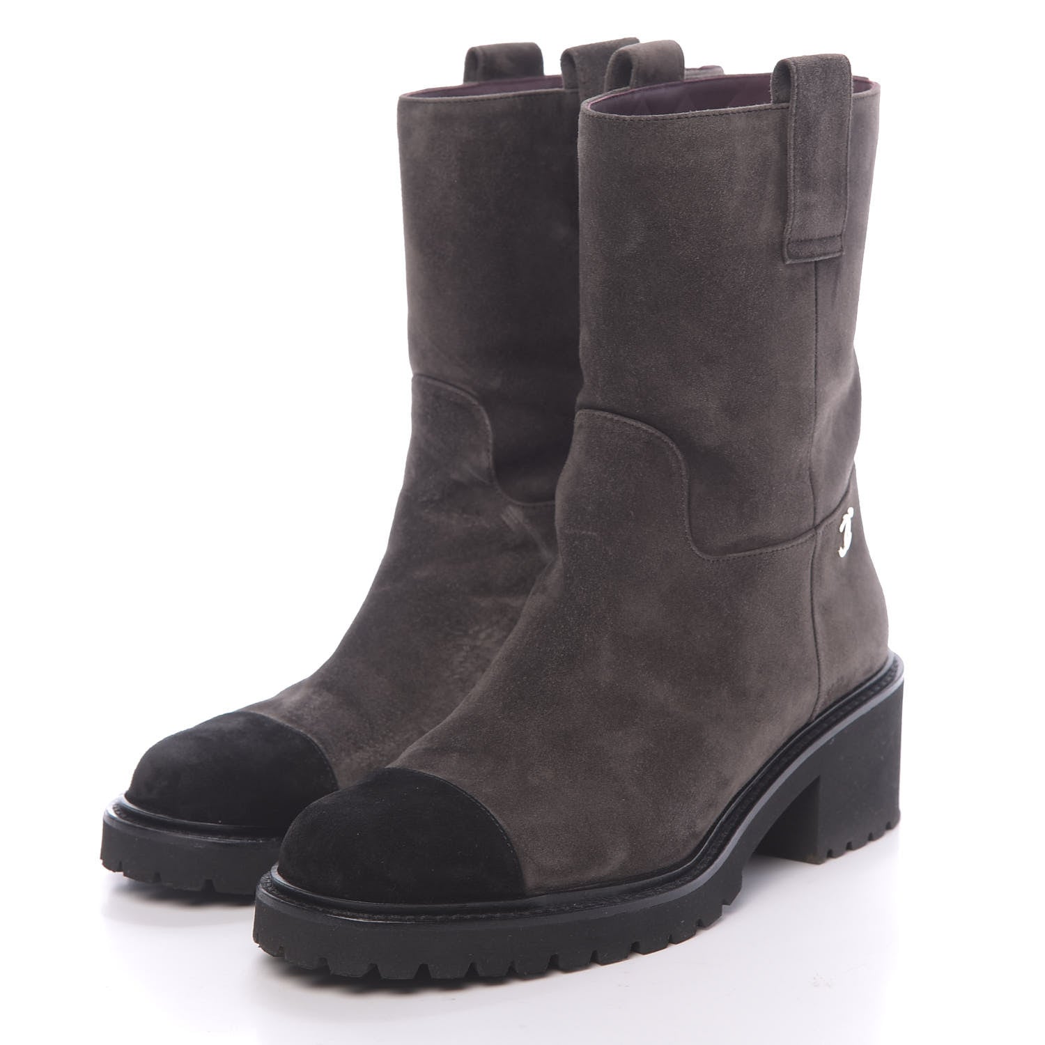Chanel Suede Calfskin CC Cap Toe Boots 38.5 Black Brown 3 of 10
