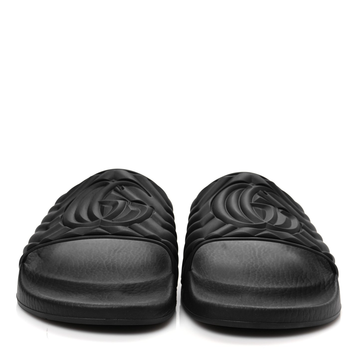 Rubber Matelasse Interlocking G Mens Slide Sandals 9 Black White