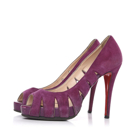 Christian Louboutin Suede Fontanette Platform Peep Toe Pumps 38 Merlot 3 of 11