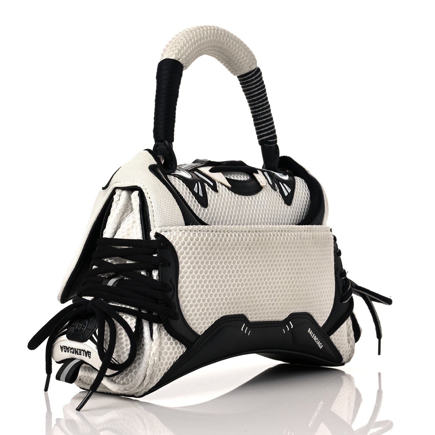 Balenciaga Faux Calfskin Fabric Small Sneakerhead Top Handle Bag Black White 3 of 11