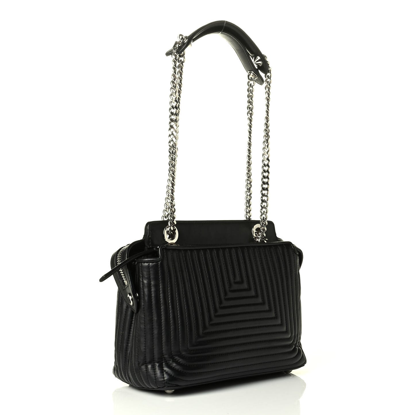 Shiny Nappa Trapuntata Small DotCom Click Chain Satchel Black