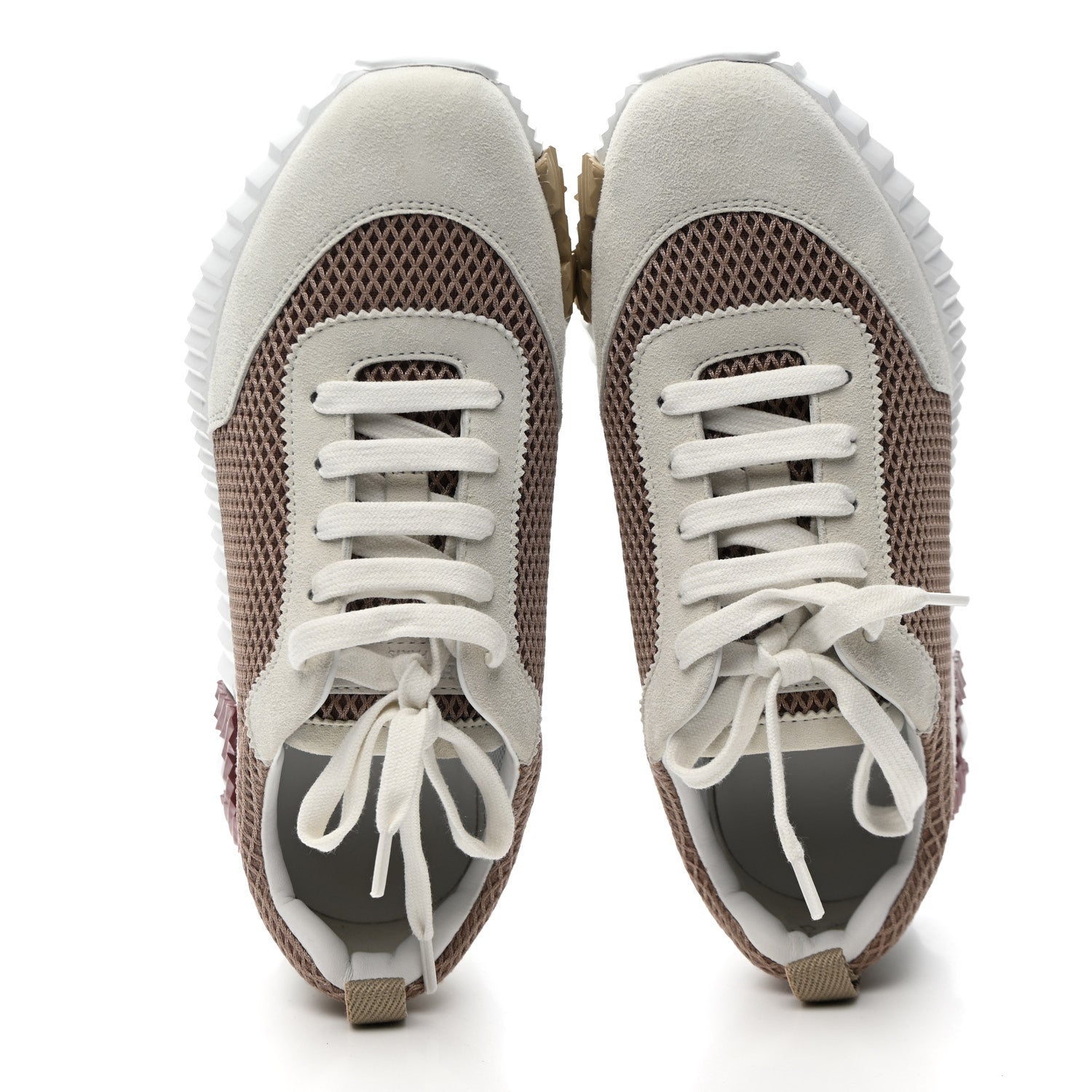 Hermes Air Mesh Suede Goatskin Bouncing Sneakers 37.5 Beige Argile White 2 of 10